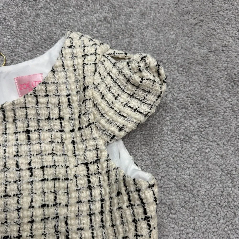 Zoe LTD Tweed A-Line Fit & Flare Dress Girls 14 Beige Black Plaid Cap Sleeve